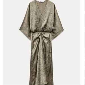 Zara Metallic Olive Maxi Dress